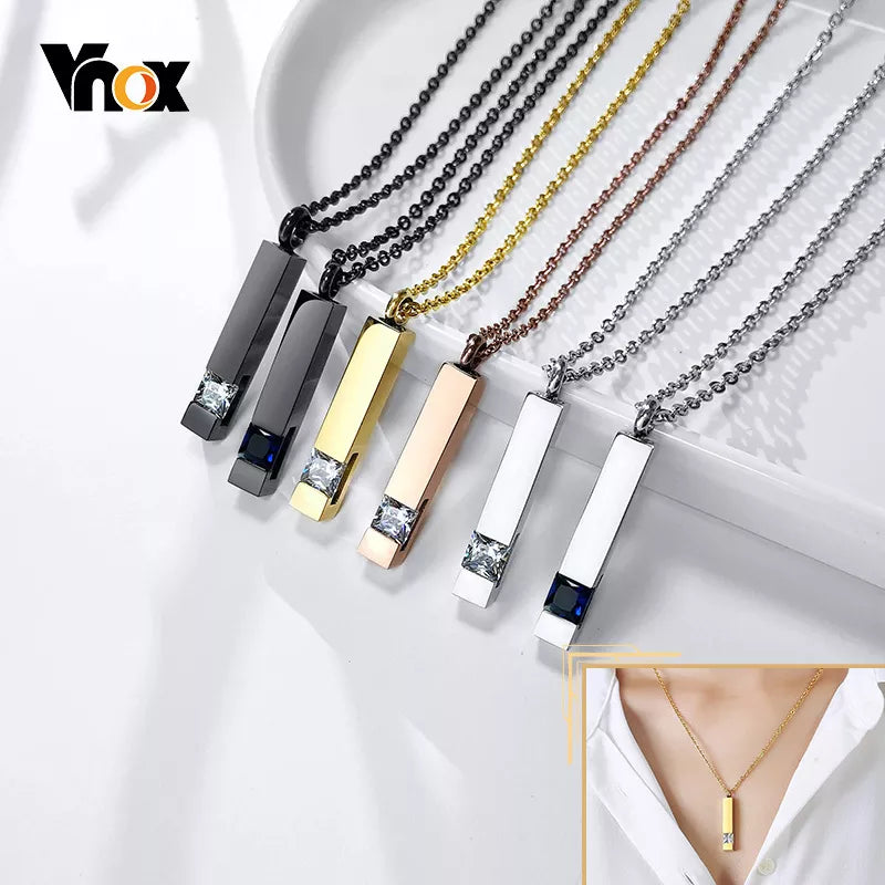 Metal and Stone Urn Necklace Jewelry, Stainless Steel Bar Pendant