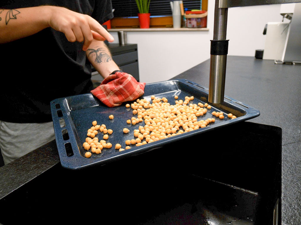 chickpeas on a baking tray