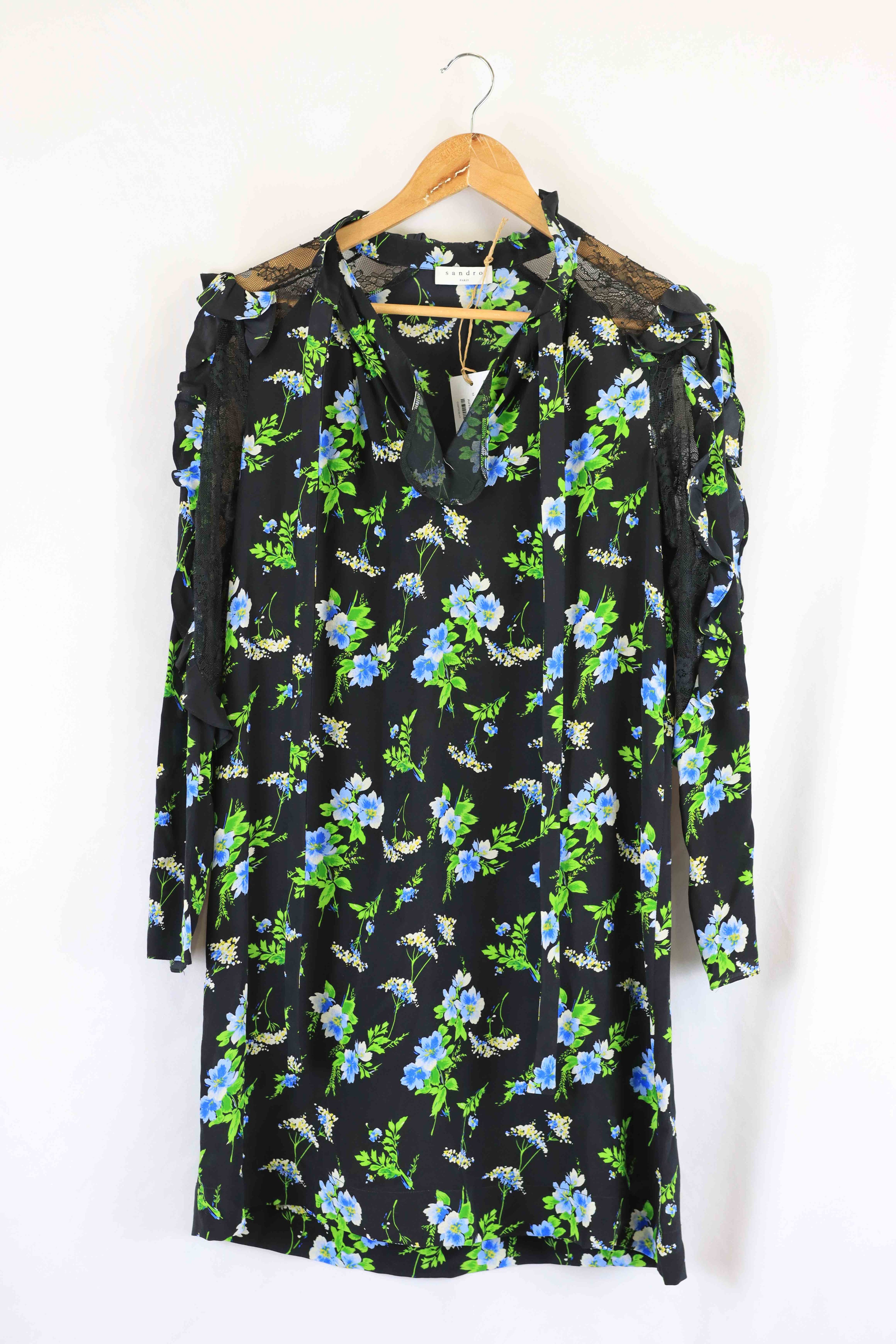 image of Sandro Black And Green Floral Dress M