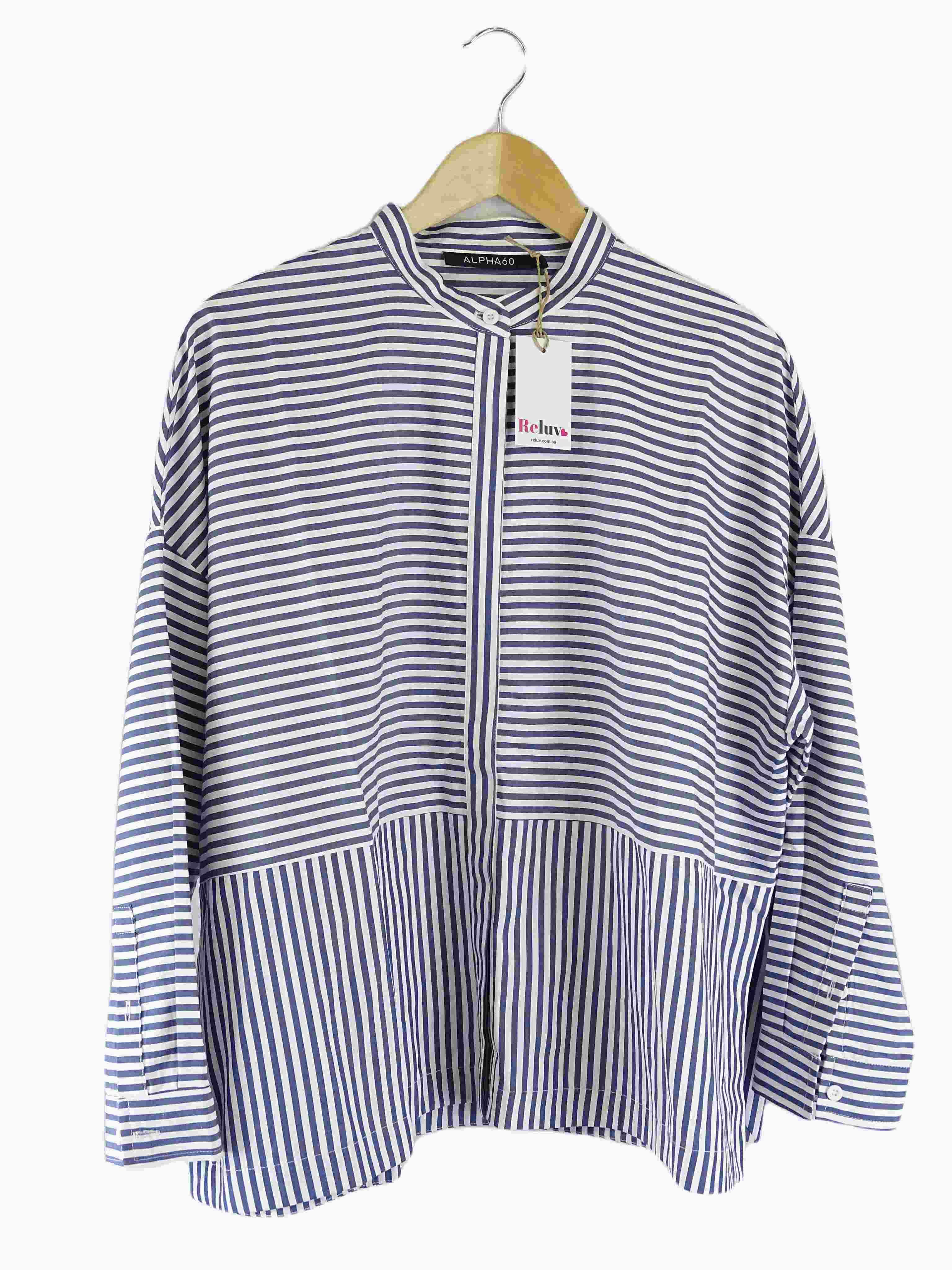 Image of Alpha60 Blue Striped Shirt M