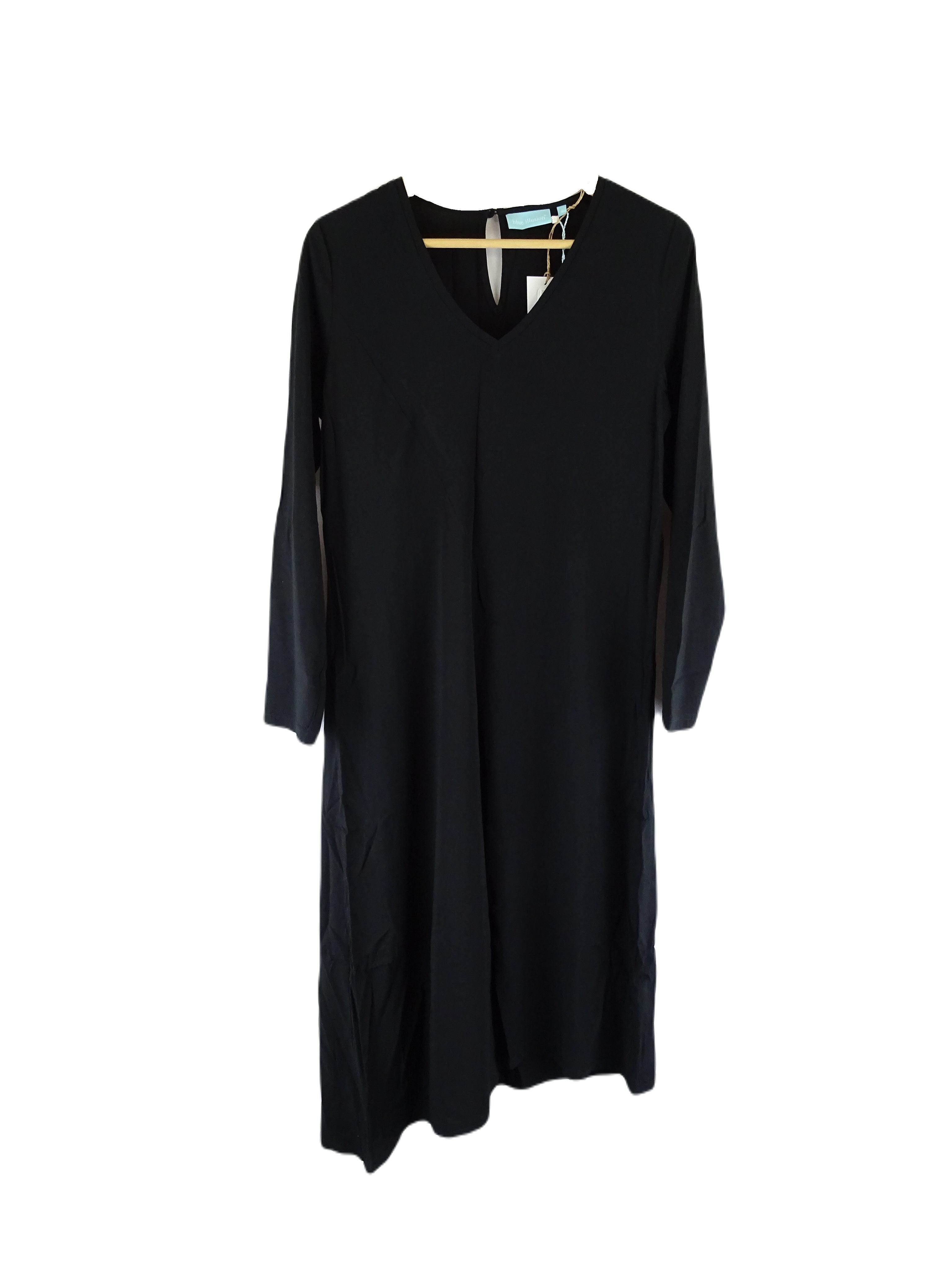 image of Blue Illusion Black Long Sleeve Midi Dress S