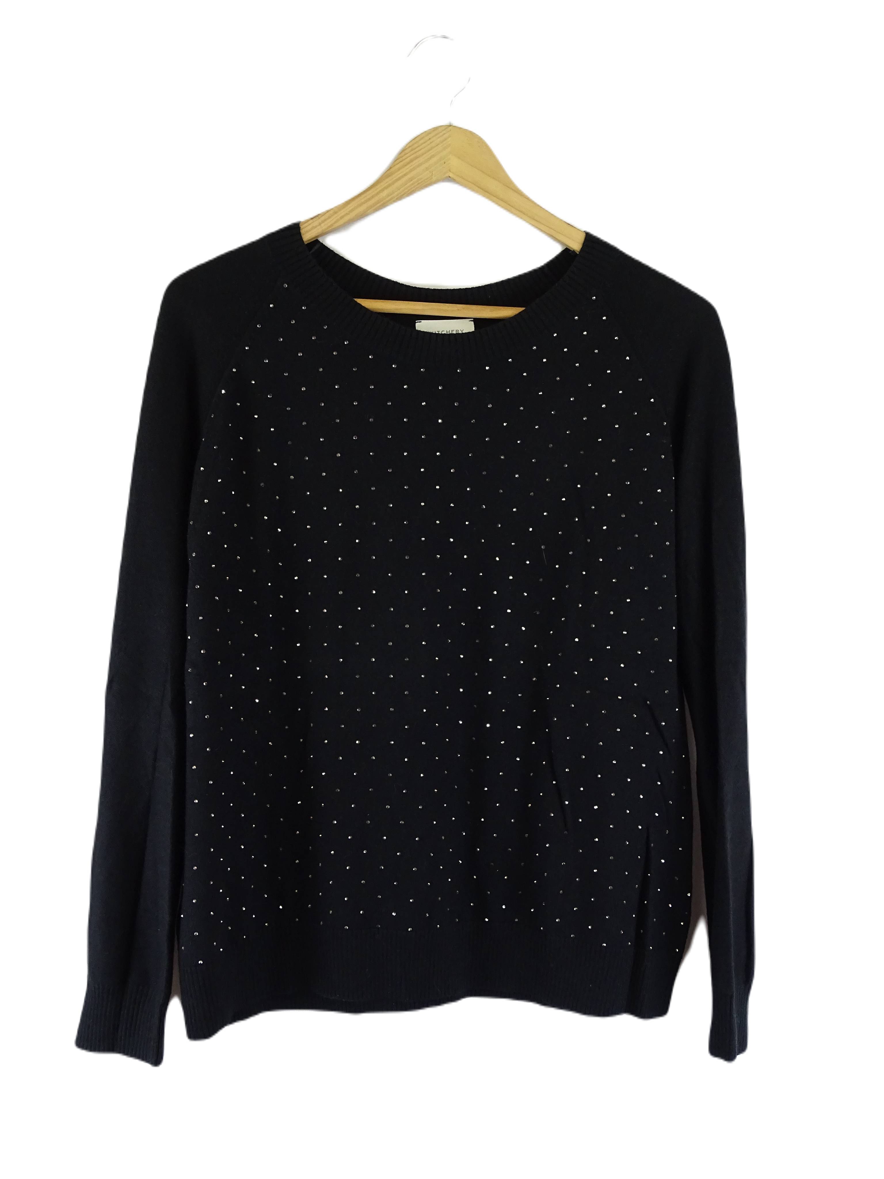 image of Witchery Black Knit Sweater with Rhinestones S