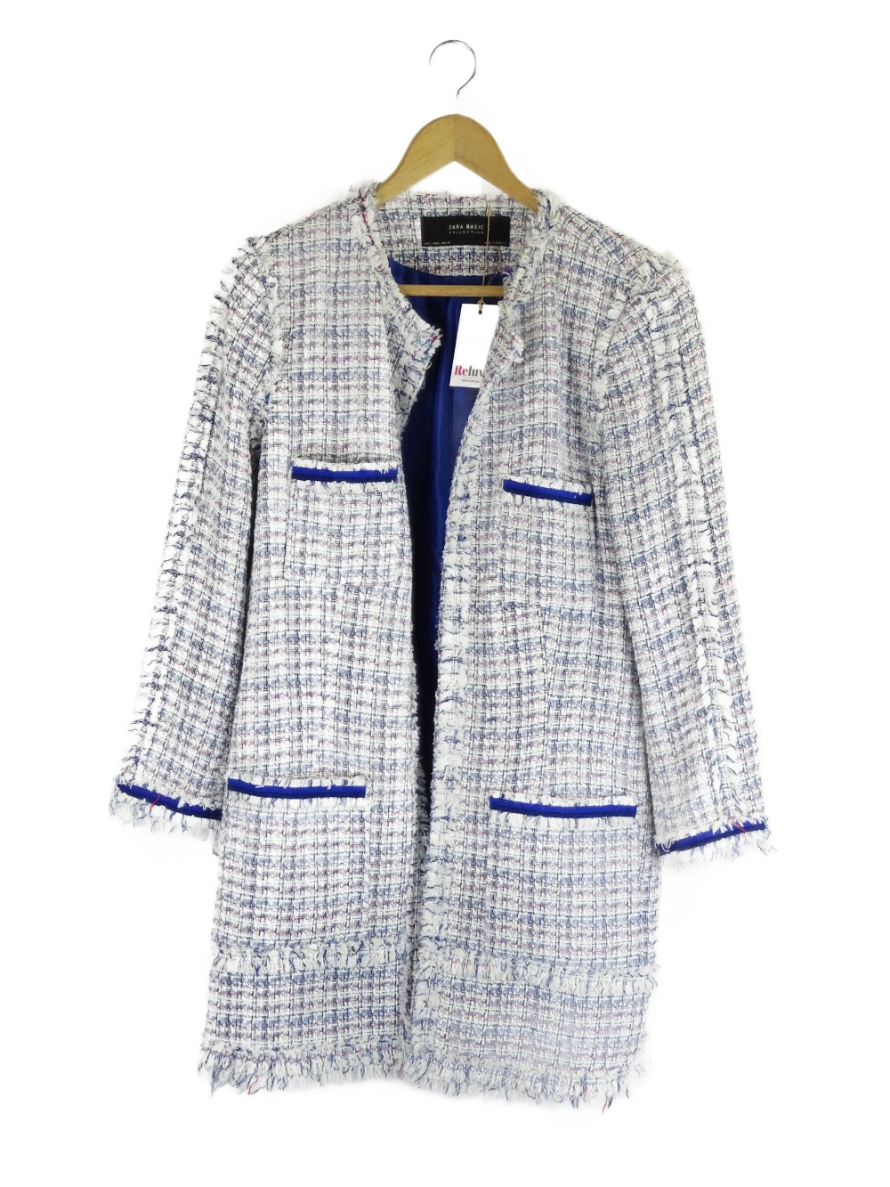 image of Zara Blue Woven Boucle Coat L