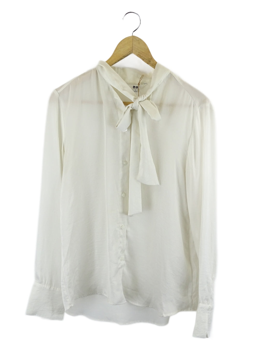 image of Uniqlo White Bow Button Down Top S