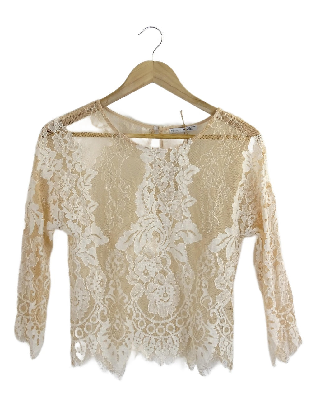 image of Zara Peach Lace Longsleeve Top S