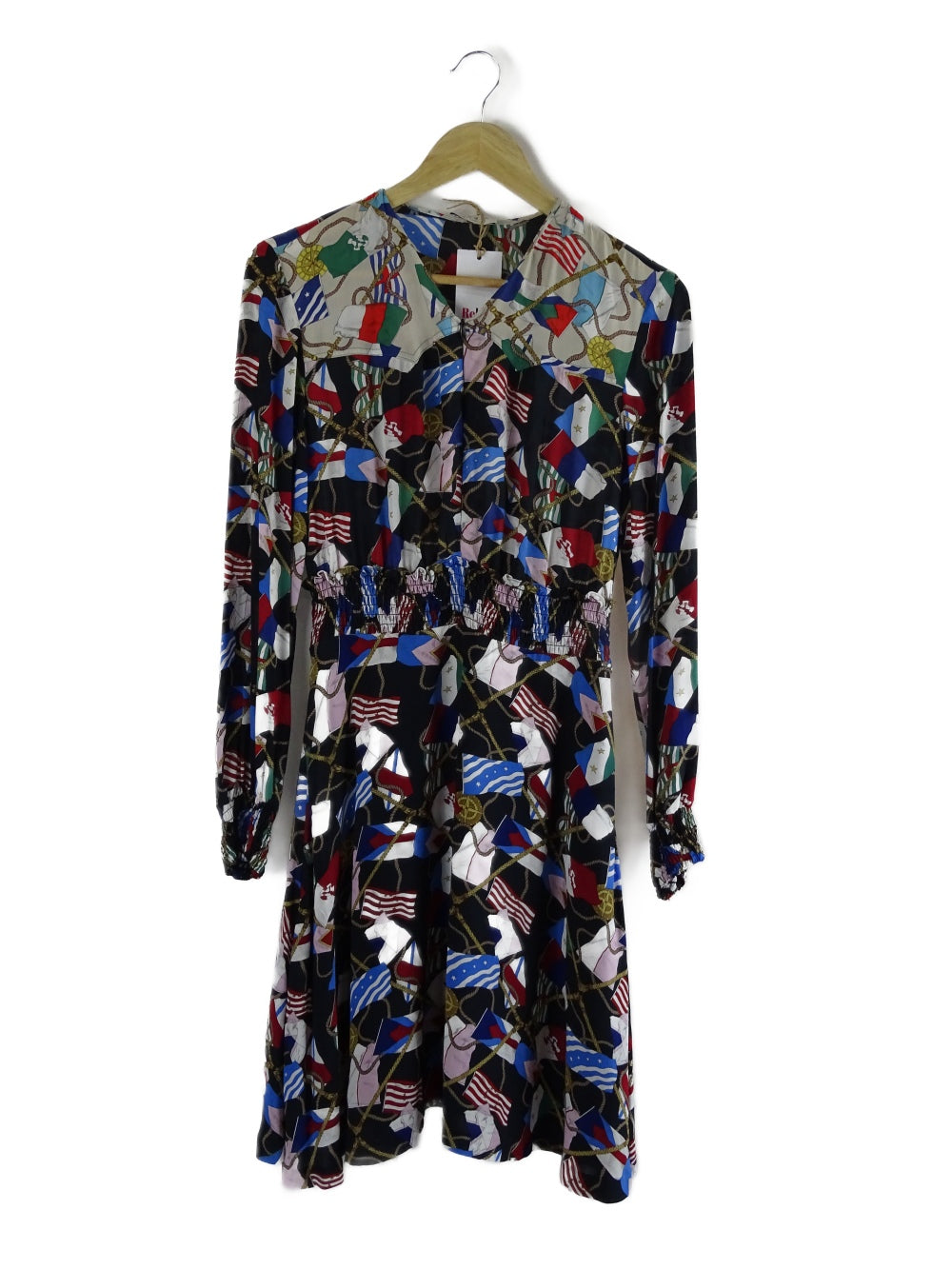image of Sandro Pattern Blue And Pink Multi Pattern Long Sleeve Dress M