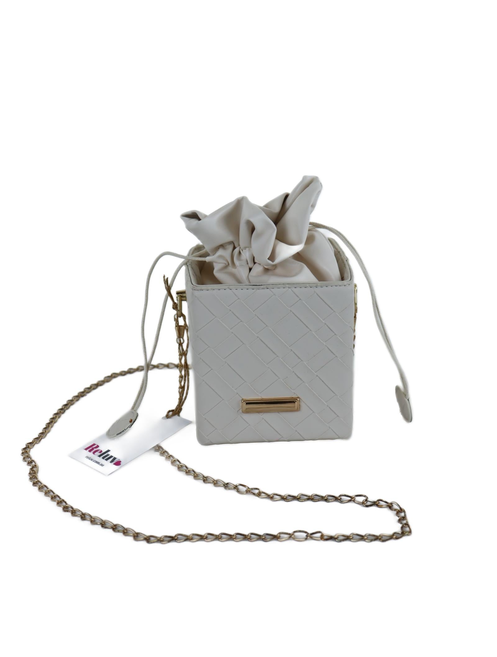 image of Boutique White and Gold Cube Handbag