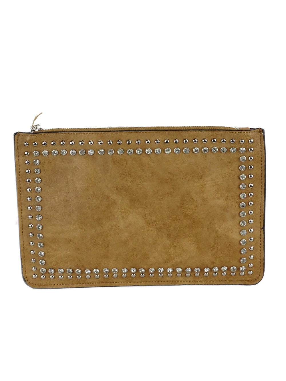 image of Boutique Brown Leather Studded Clutch