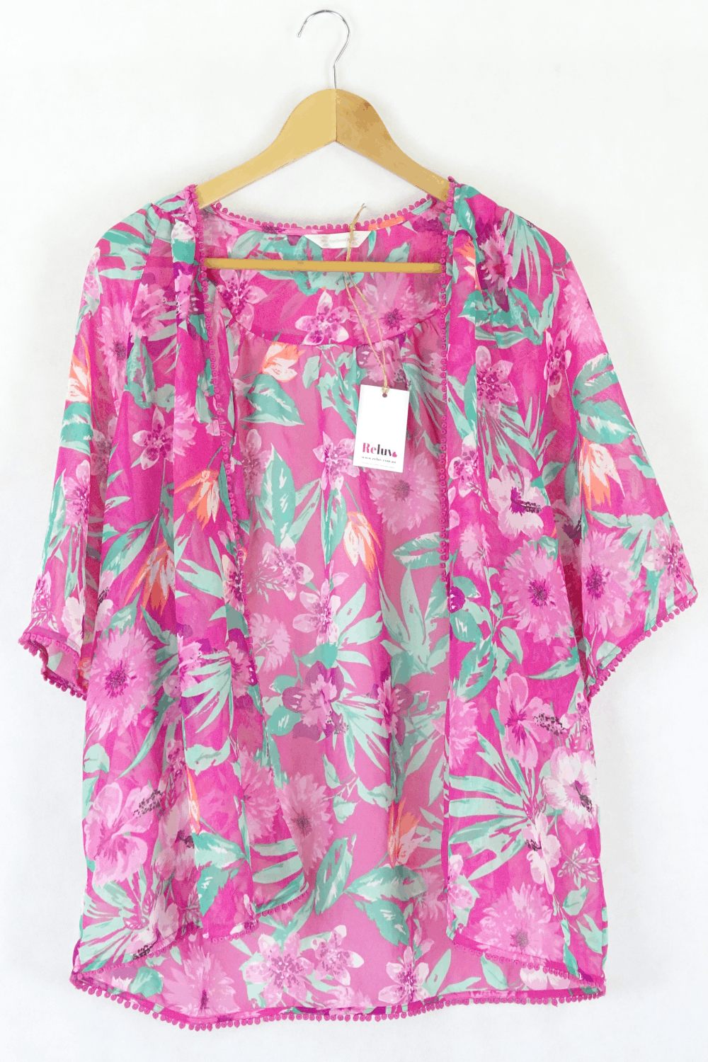 image of Authentic Pink Tropical Cardigan One Size