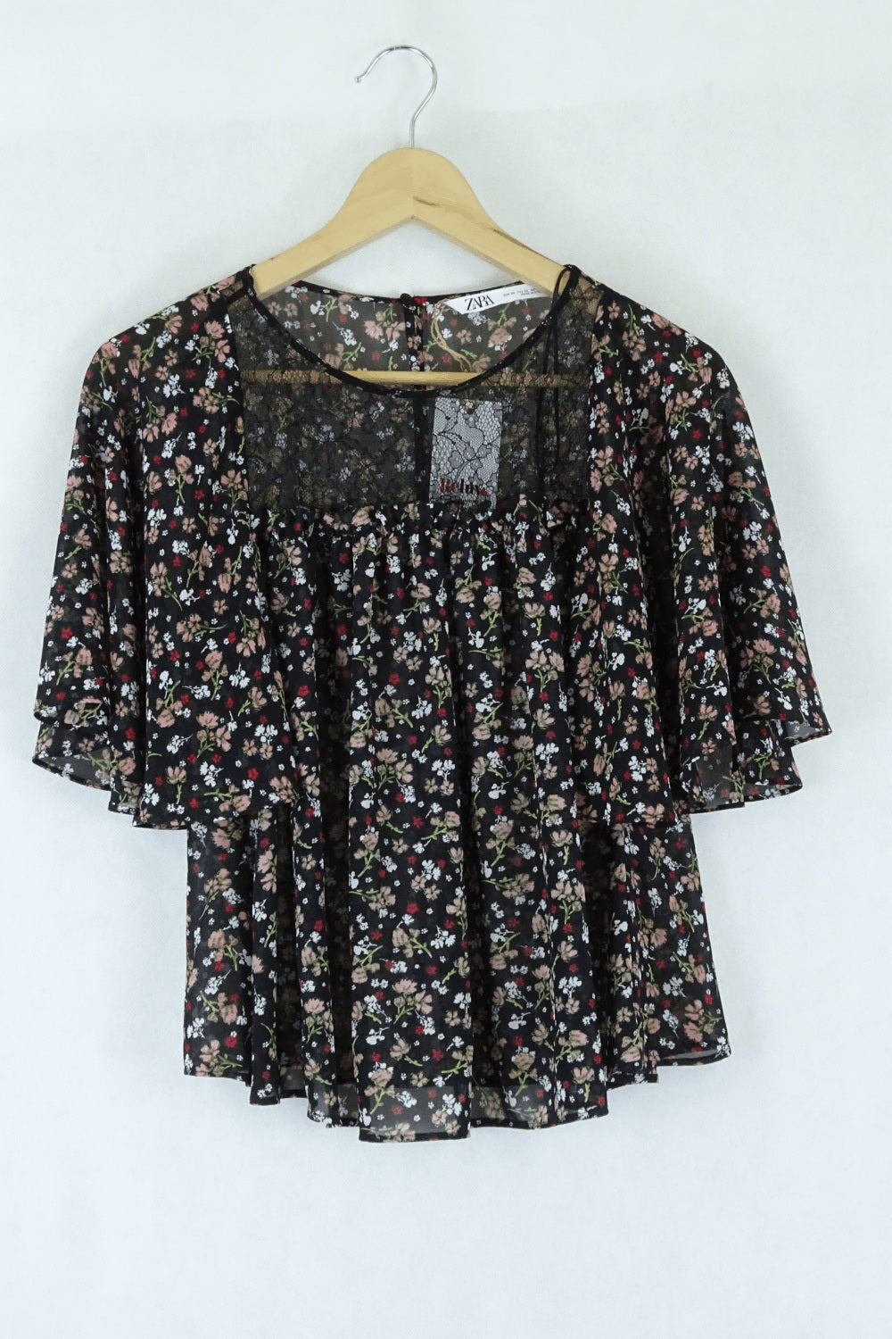 image of Zara Black and Floral Blouse XS