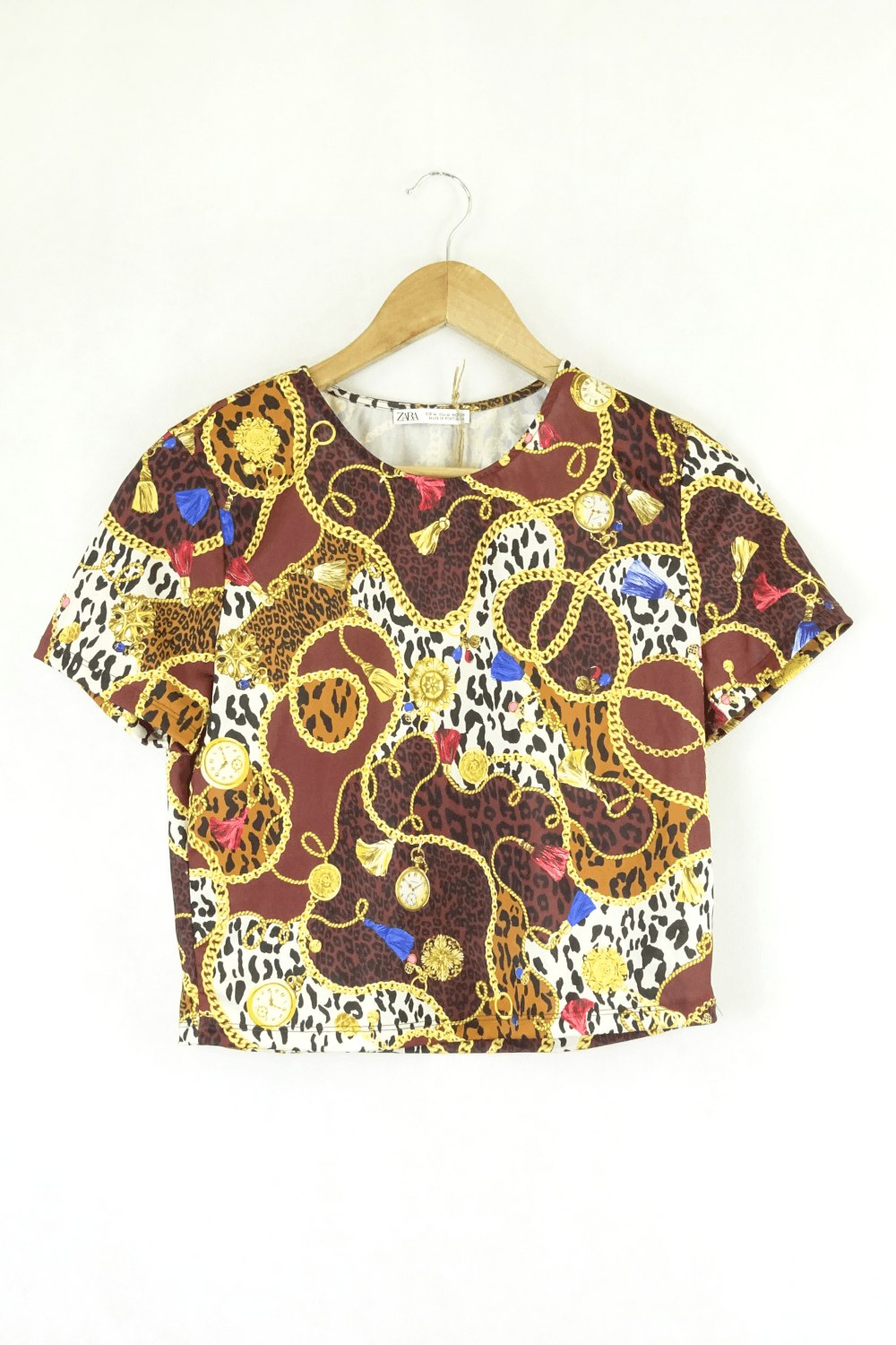 image of Zara Brown Multi Coloured Cropped Top M