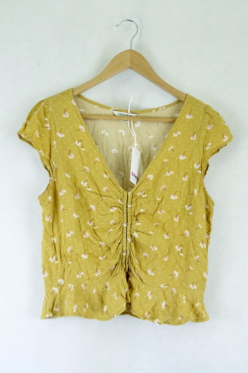 image of American Eagle Yellow Floral Top S