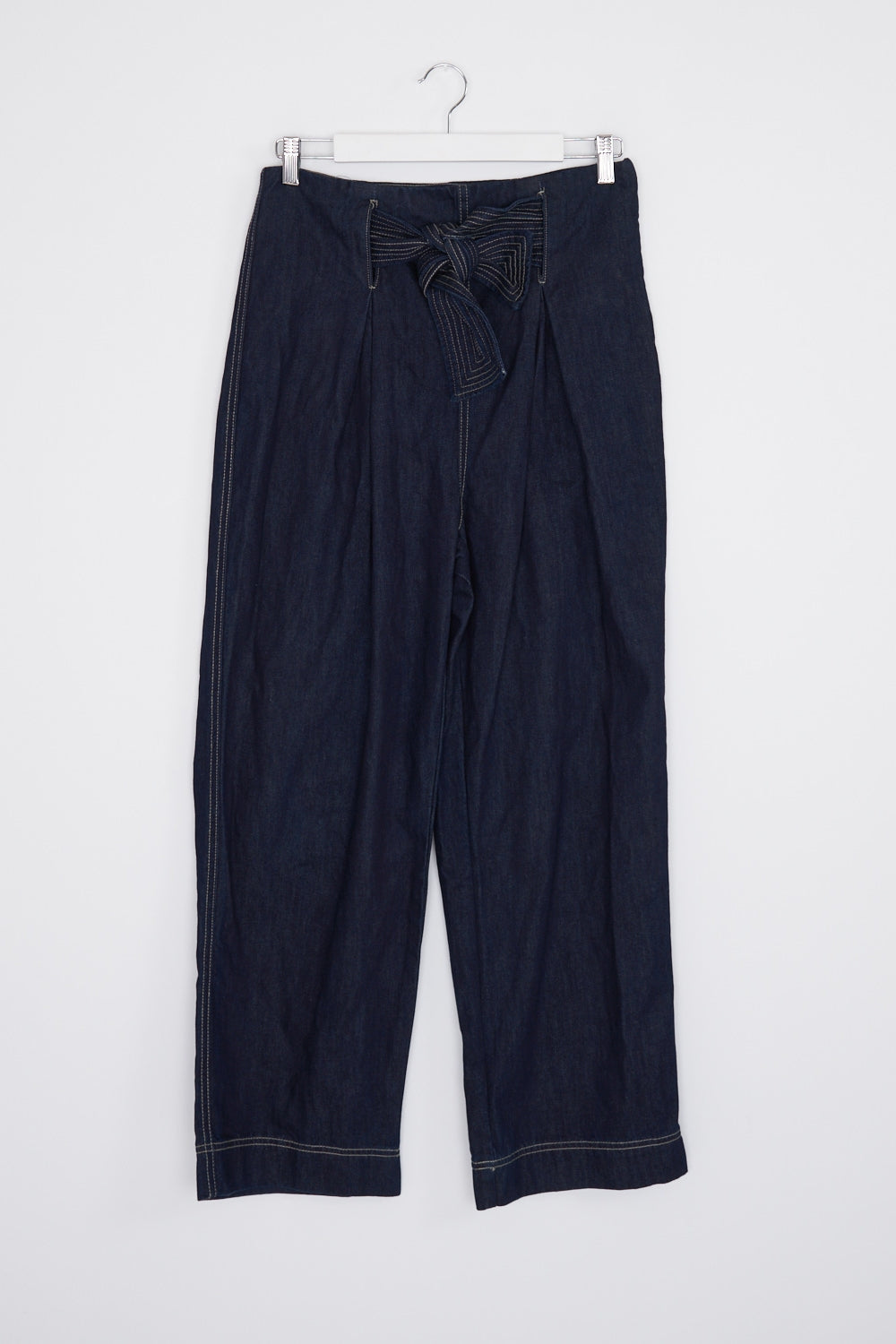 image of Current Air Dark Blue Denim Contrast Stitch Tie Front Jeans M