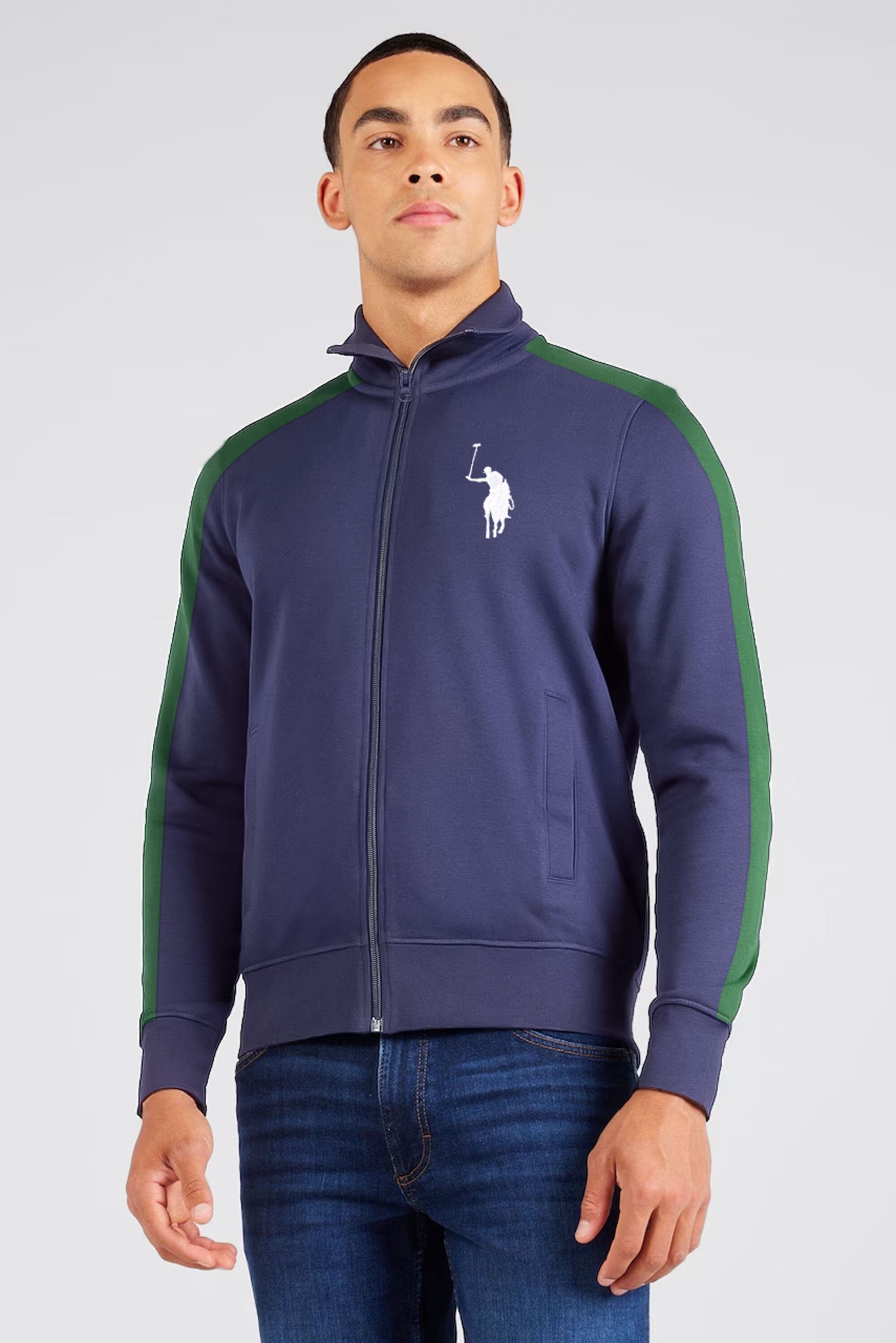 Polo Republica Men's Pony Embroidered Contrast Sleeves Fleece Zipper Jacket - Image Garments product image