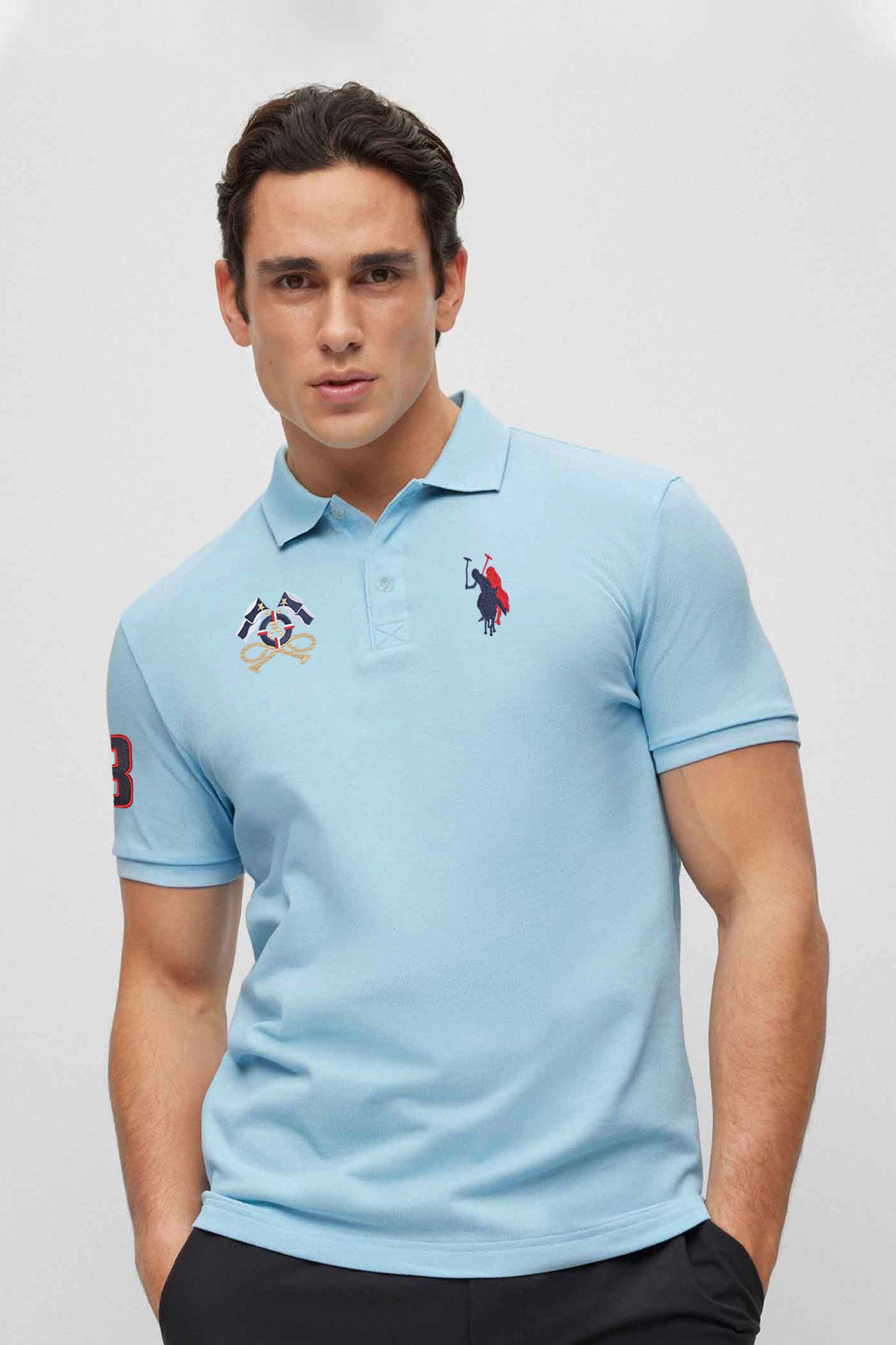 Polo Republica Men's Double Horse Rider & Flag Crest Embroidered Short Sleeve Polo Shirt - Image Garments product image