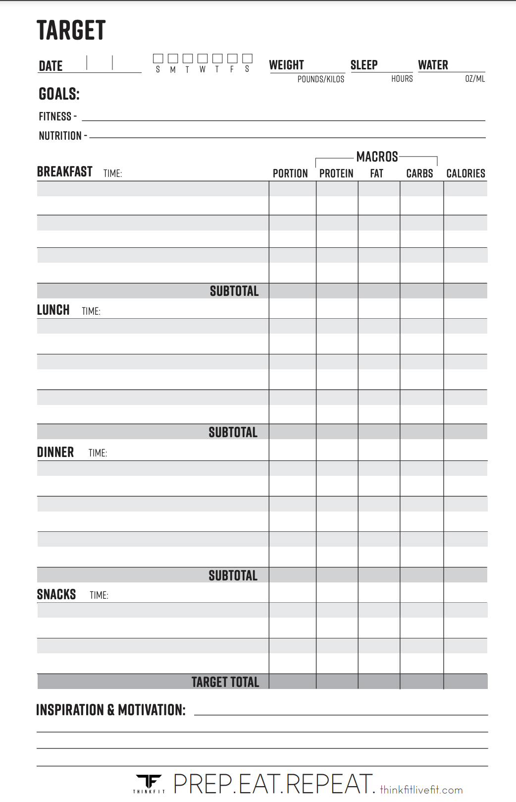 Free Meal Prep Nutrition Planner and Tracker