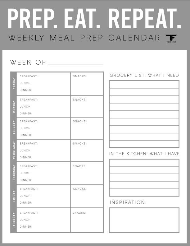 ThinkFit Meal Prep Calendar 2020
