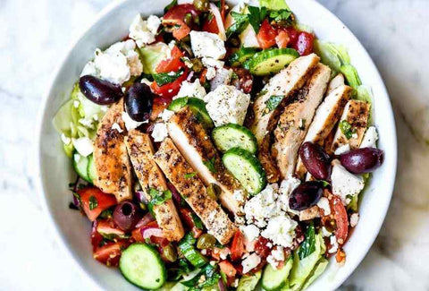 meal prep greek salad with chicken
