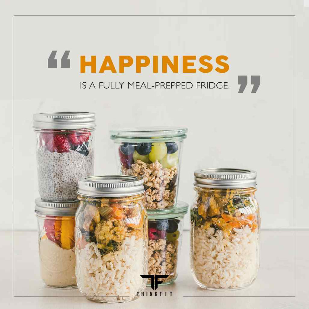 Happiness is a meal-prepped fridge graphic quote