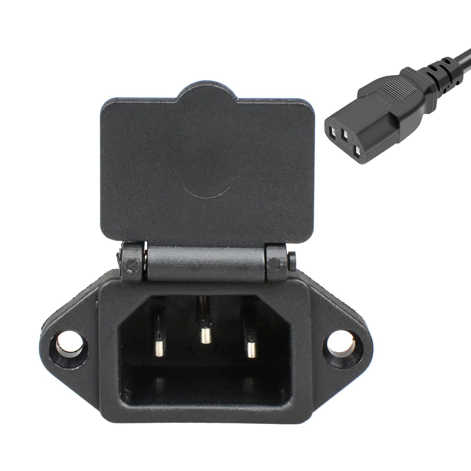 QTEATAK 2 Pcs AC 250V 10A IEC 320 C14 Panel Mount Plug Adapter Power Connector Socket with Spring Cover...