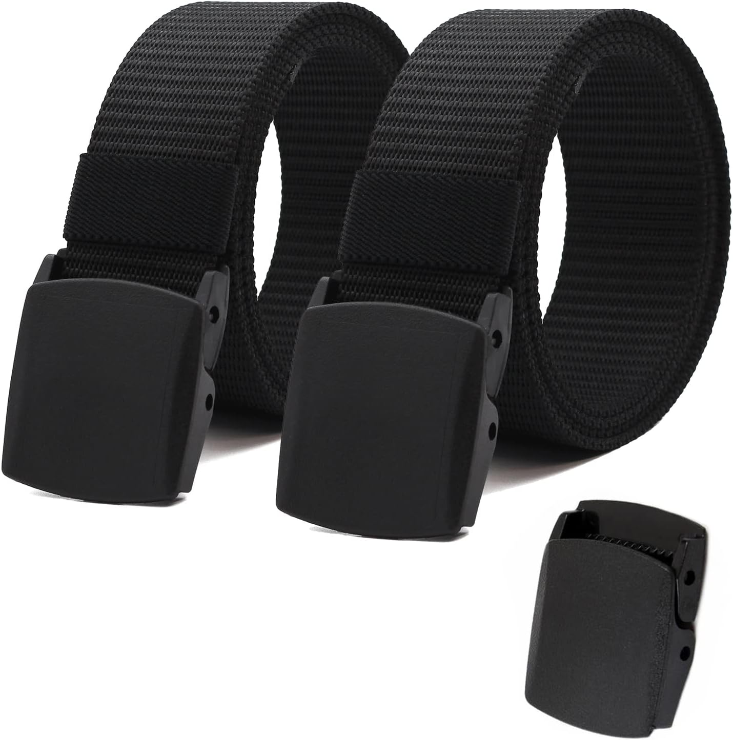 Nylon Tactical Military Men Belt Webbing Canvas Web Belts with Plastic Buckle No Metal Nickel Free, 2 Pack...