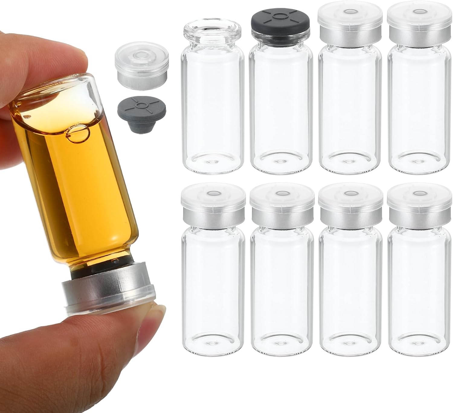 PATIKIL 10ml Sample Vials, 10 Pack Lab Empty Vials with Butyl Rubber Stopper and Crimp Top Caps Borosilicate Glass Vial, Transparent...