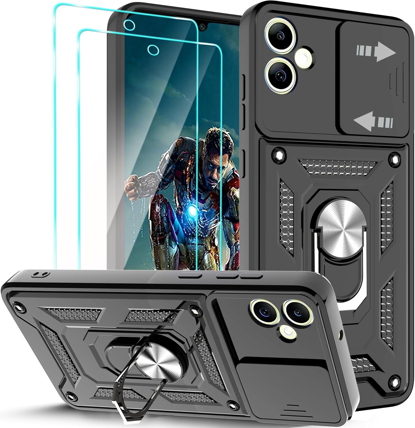 YmhxcY for Galaxy A05 4G Case with Slide Camera Cover and [2 Pack] HD Screen Protector, Heavy Duty Shockproof Protective Case with Magnetic Metal ...