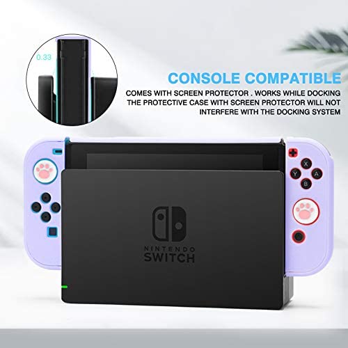 DLseego Switch Full Protective Case Cover Compatible with Nintendo Switch Joy-Con Controllers with Glass Screen Protector, Anti-Scratch [Baby Skin Touch] Grip Cover - Purple