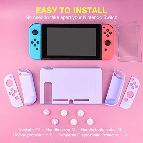 DLseego Switch Full Protective Case Cover Compatible with Nintendo Switch Joy-Con Controllers with Glass Screen Protector, Anti-Scratch [Baby Skin Touch] Grip Cover - Purple