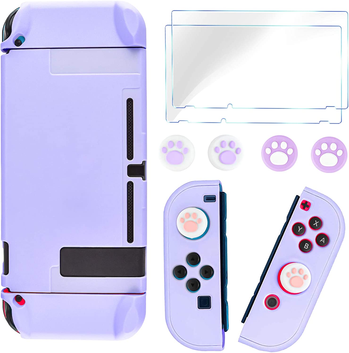 DLseego Switch Full Protective Case Cover Compatible with Nintendo Switch Joy-Con Controllers with Glass Screen Protector, Anti-Scratch [Baby Skin Touch] Grip Cover - Purple