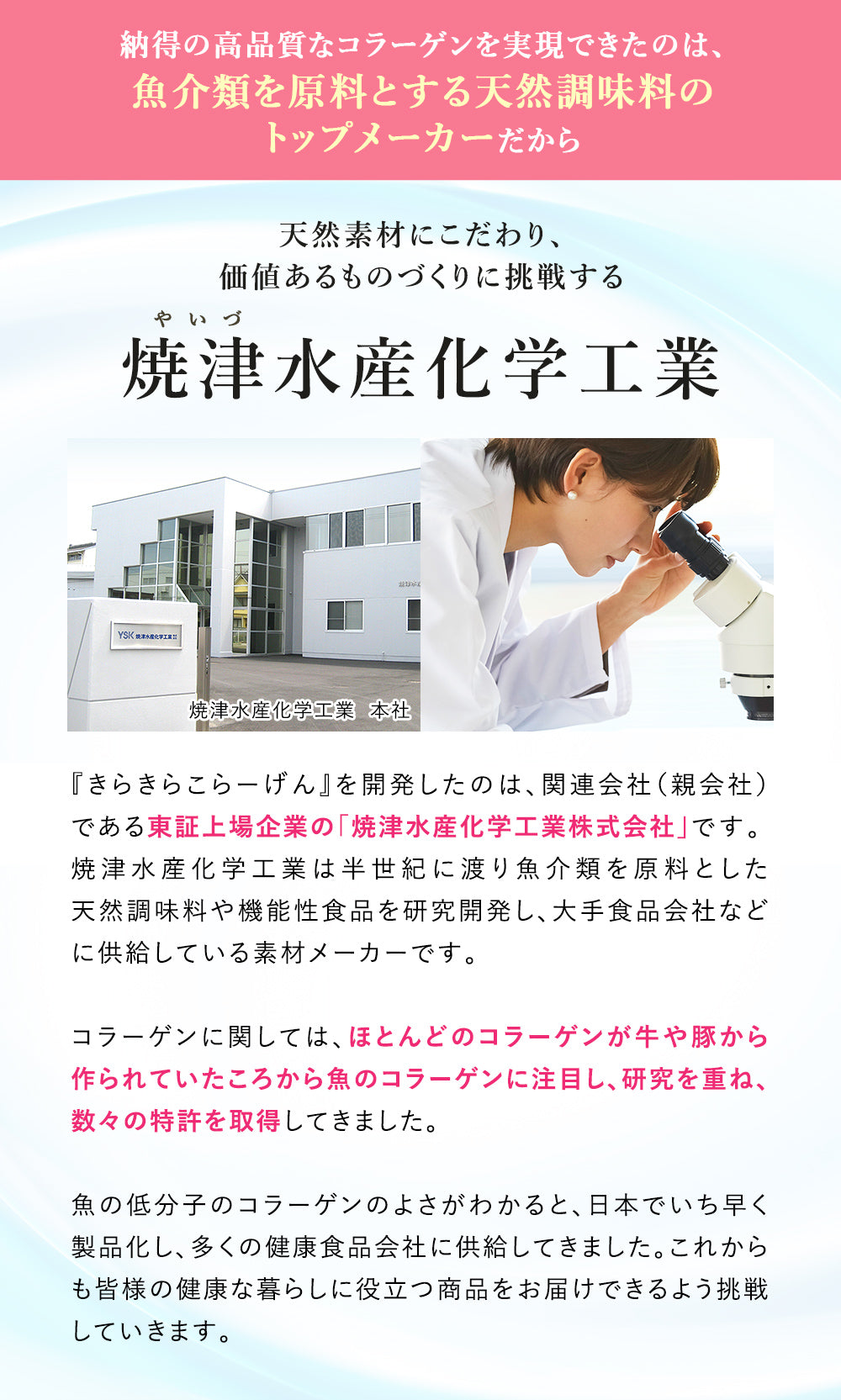 納得の高品質なコラーゲンを実現できたのは、魚介類を原料とする天然調味料のトップメーカーだから
