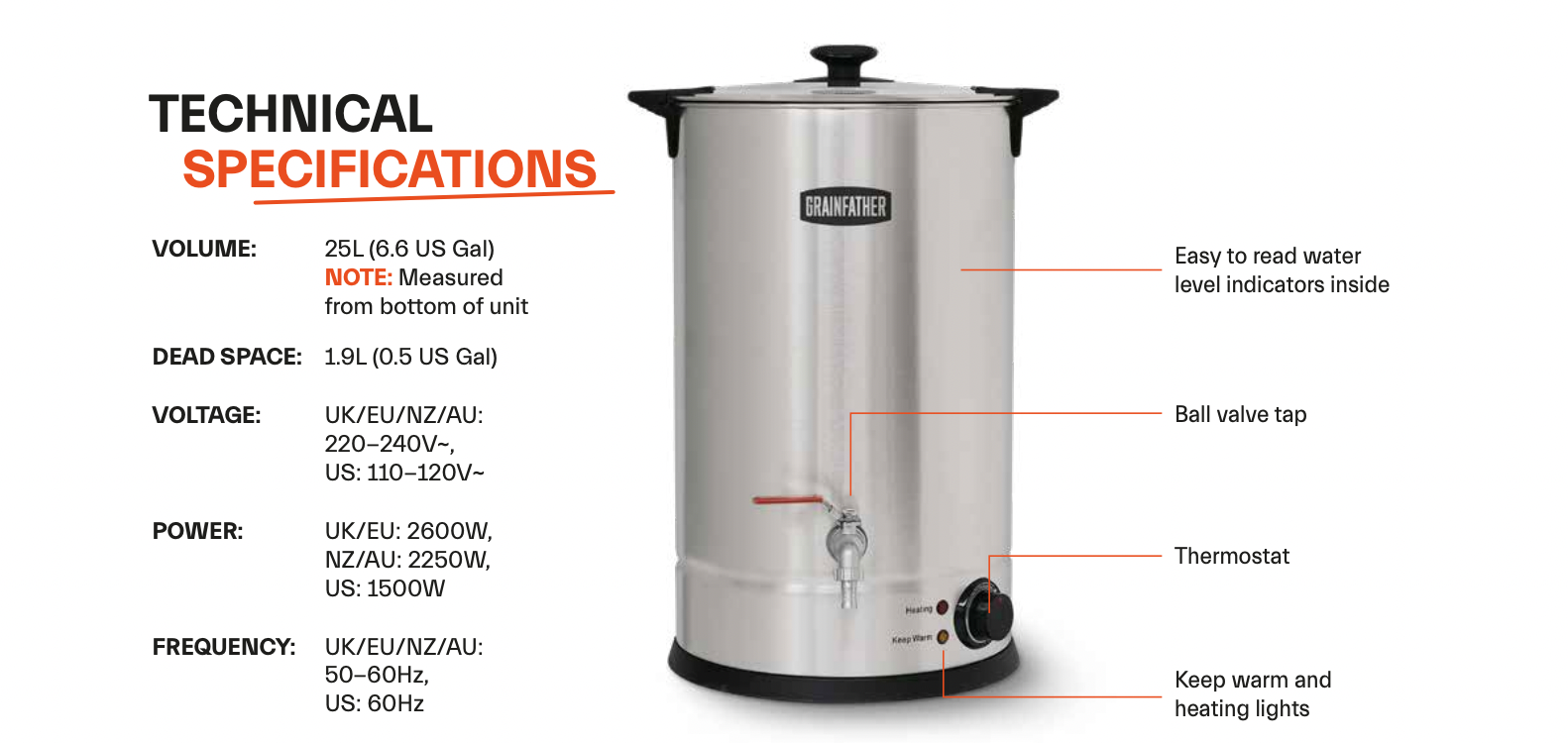 Grainfather Sparge Water Heater - 6.6 gal (25L)