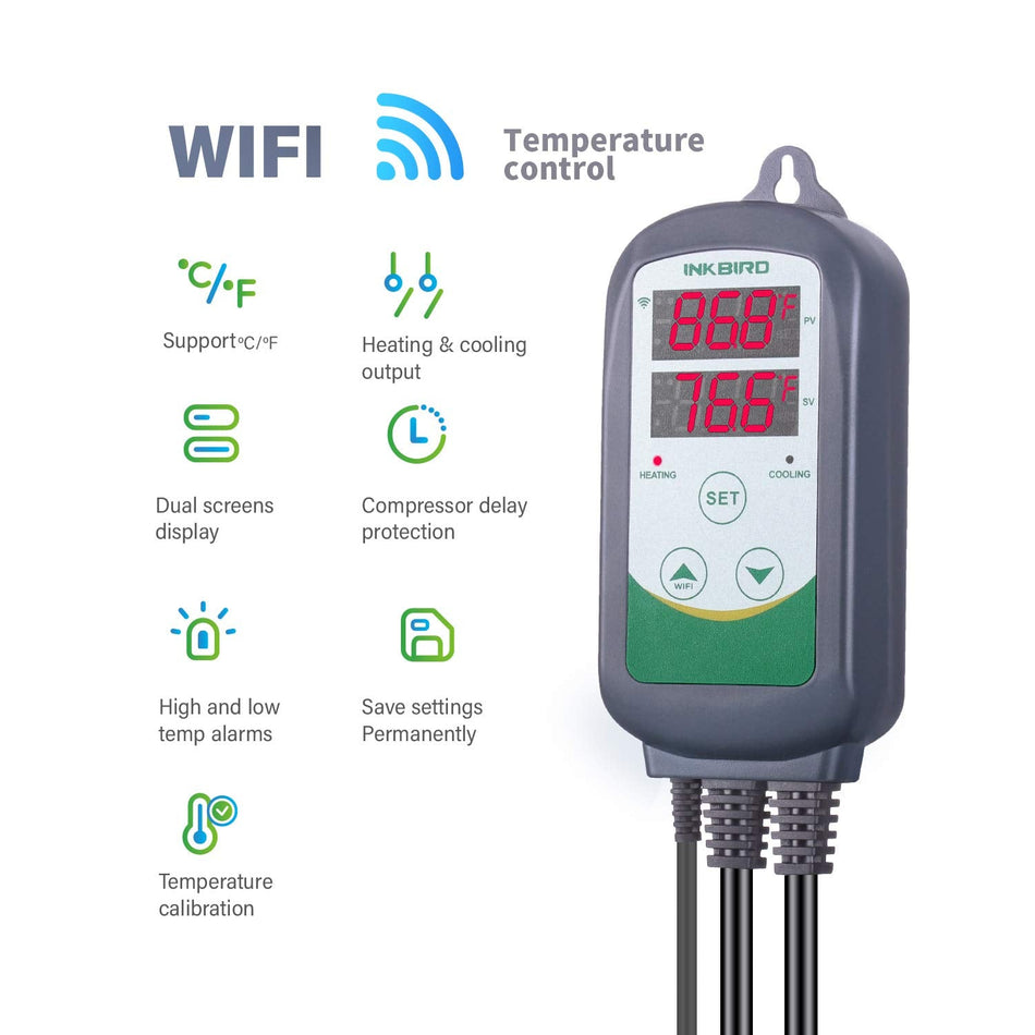 Inkbird ITC-308 Digital Temperature Controller 2-Stage Outlet Thermostat  Heating and Cooling Mode Carboy Homebrew Fermenter Greenhouse Terrarium  110V