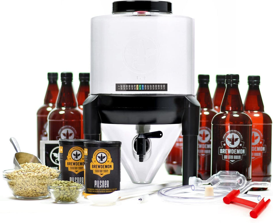 Craft Beer Brewing Kit Signature Pro Deluxe with Bottles - Conical Fer –  HowdyBrewer