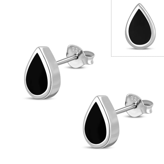 Black Onyx Drop Silver Stud Earrings