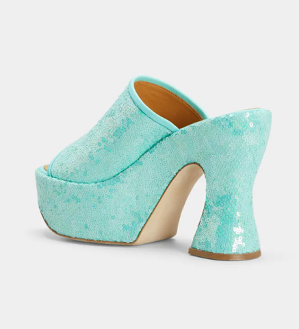 cyan platform mule in sequins