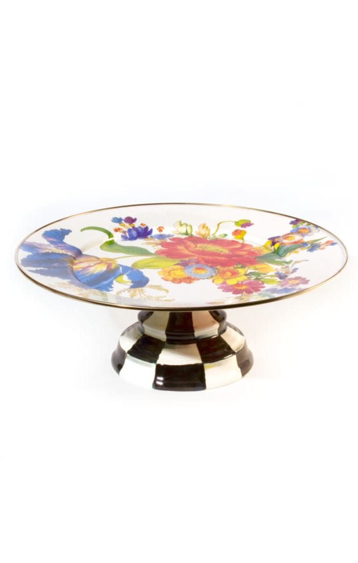 MacKenzie-Childs Flower Market Pedestal Platter - White - Treasured Accents product image