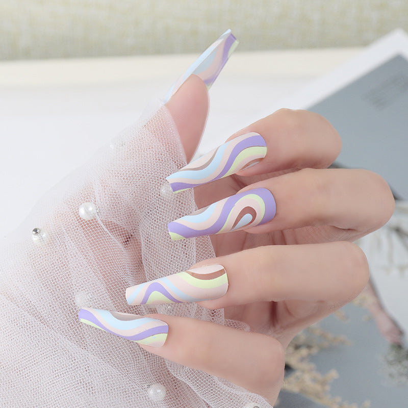 Pop Art Blue-Coffin Press on Nails, Matte Ballerina Fake Nails, Abstract Extra Long Full Cover False Nails, Pop Style Glue on Nails for Women & Girls 24Pcs