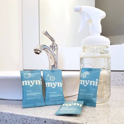 Eco friendly Myni cleaning tablets with a reusable mason jar spray lid