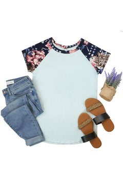 Solid Floral Short Sleeve Spring Top