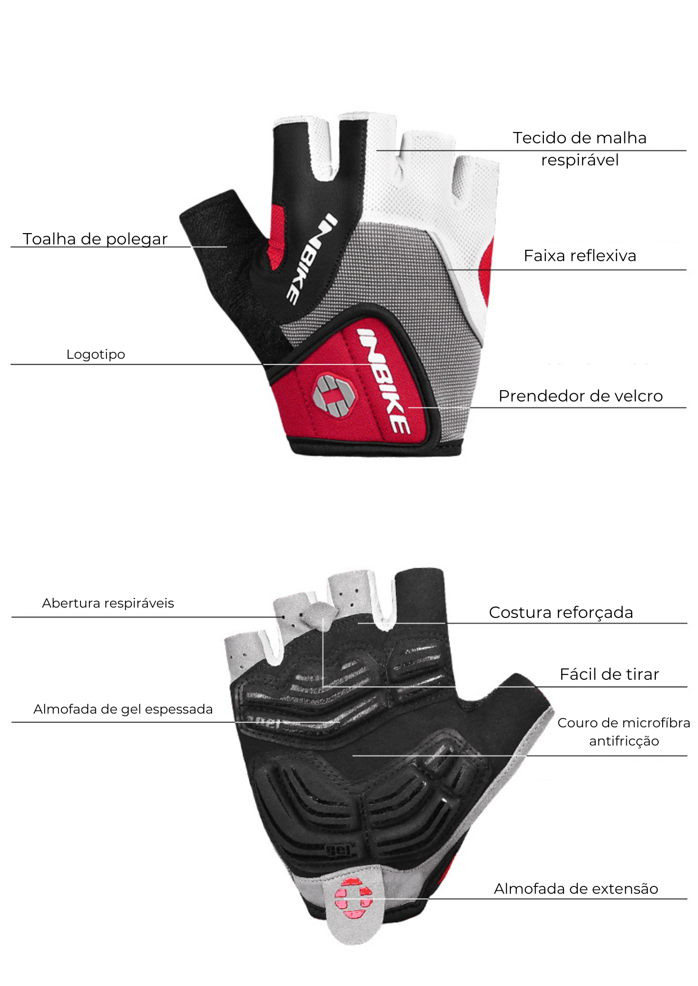 luva de ciclismo, luvas para ciclismo, Luva de Ciclismo Meio Dedo INBIKE Modelo AeroGrip, Luvas de ciclismo meio dedo, Luva para bicicleta, Luvas transmites