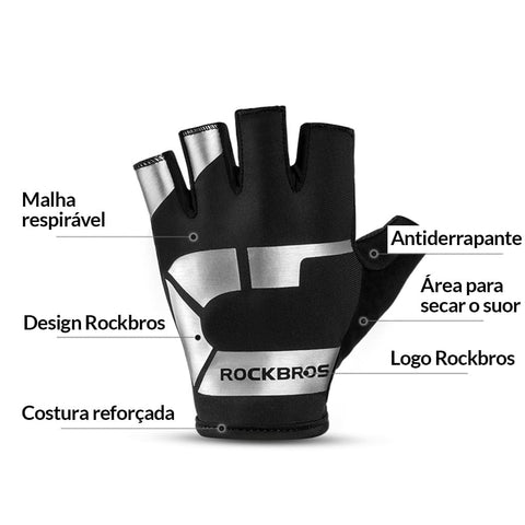 Luvas para Ciclismo, Luvas de Ciclismo Rockbros, Luvas de Bicicleta, Luvas de Microfriba, Luvas para Bike, Luvas de Ciclismo Masculina