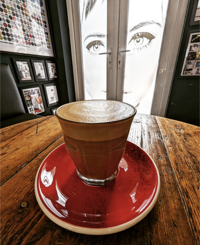 Interior of foureighty in Shenfield with coffee in the foreground