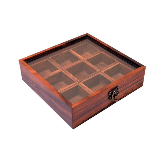 Wooden Spice box for kitchen | 9 Detachable box containers | Sheesham Masala Box Craftghar