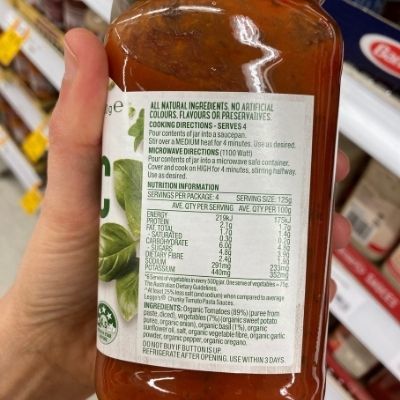 Leggo's Organic Tomato & Basil Nutritional Information