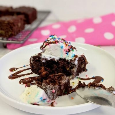 Low Carb Double Choc Brownie with Denada ice cream