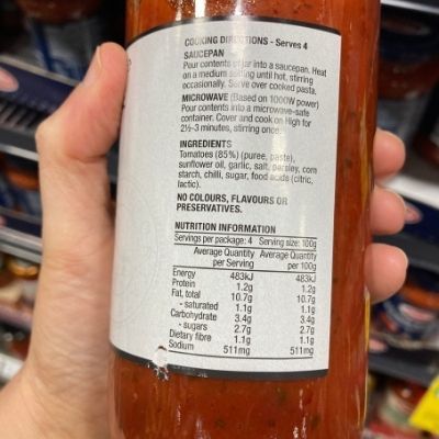 Providore Pasta Sauce Low Carb - Nutritional Information