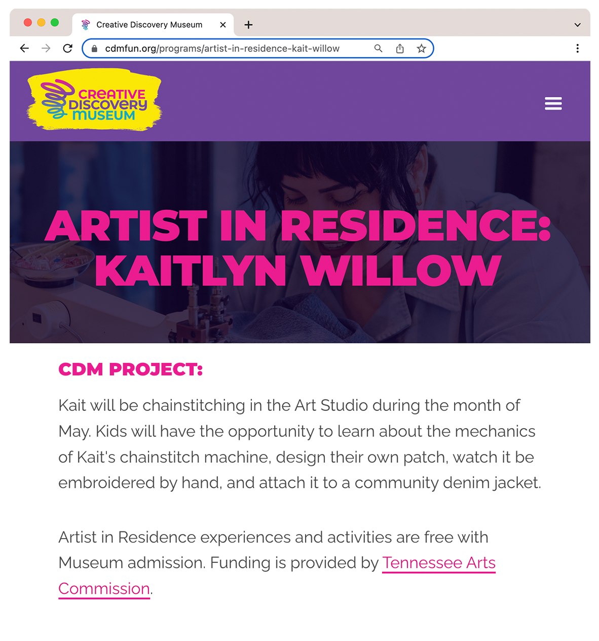 Creative Discovery Museum Website Artist in Residence: Kaitlyn Willow