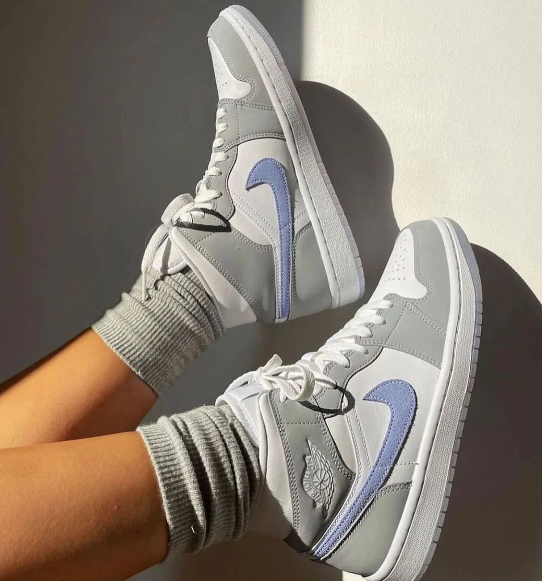 air jordan one mid grey blue