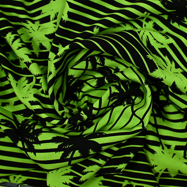 Viscose imprimée palmiers et rayures vert et noir